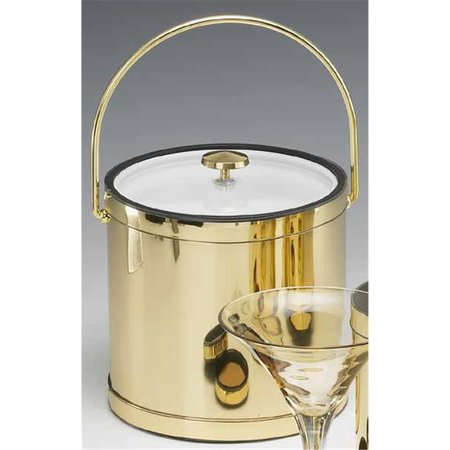 SHARPTOOLS Mylar Polished Brass 3 Quart Ice Bucket with Bale Handle Lucite Cover with Flat Knob SH88579